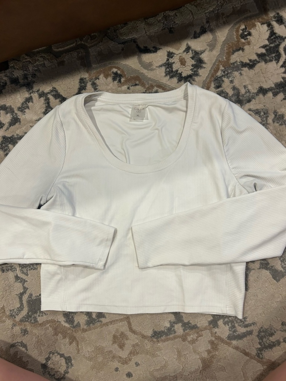 CALIA White Ribbed Long-Sleeve Crop Top
